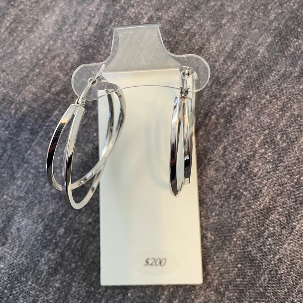 White Gold Double Hoop Earrings